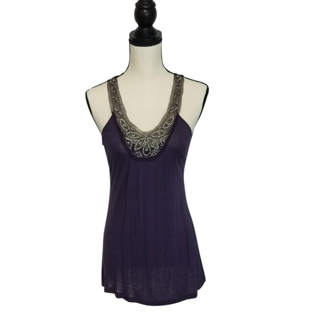 LILLY LOU PURPLE BEADED TANK TOP SIZE SMALL - Picture 4 of 7
